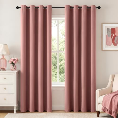 MIULEE Verdunklungsvorhänge Thermo Modern Ösen 2er Set 140x245cm Altrosa | Blickdichter Thermostoff für Wohnzimmer und Schlafzimmer, hilft Licht, Hitze und Kälte zu reduzieren.
