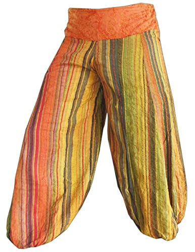 PANASIAM Haremshose Damen - Weite Loungehose im Boho-Stil - Ethno Hose | Pumphose aus 100% Baumwolle, mit verziertem Bund & Knöpfen, bequeme Freizeithose für Festival, Retreat & Alltag, Muckhose