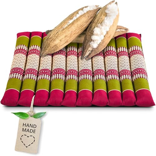 livasia Sitzkissen Stuhlauflage groß - 50x50x4,5cm - Bodenkissen gesteppt Indoor/Outdoor, Meditationskissen Yogakissen, Stuhlauflage Palettenmöbel, Steppkissen Stuhl und Bank (Rot/Grün)