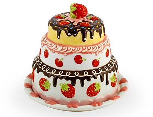 Home Portatorta con Coperchio, 19 cm, Ceramica, Multicolore, 20x21x20 cm