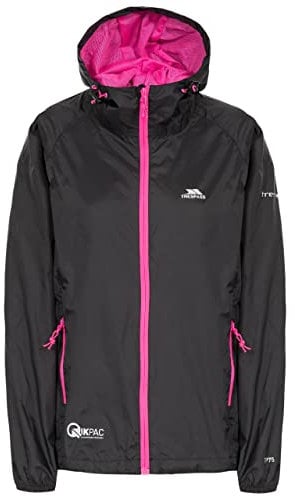 Trespass Qikpac Female Jacket, Black, M, Kompakt Zusammenrollbare Wasserdichte Jacke für Damen, Medium, Schwarz