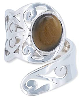 Ring 925 Silber Tigerauge brauner Stein größenverstellbar Edelstein echt Silber Damen Sterling Silber Geschenk (MRV-063-18)