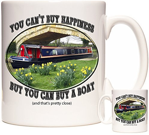 KAZMUGZ Narrow Boat Mug, You Can't Buy Happiness But You Can Buy A Boat Mug. The Mug for Anyone who Loves Canal Boats.
