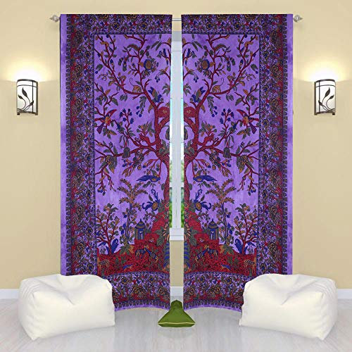 THE ART BOX Fenstervorhänge Indische 2er-Set Tapisserie-Fenstervorhänge Hängende Volants für Fensterraumteiler (Lila Baum, 50 x 75 Zoll oder 127 x 190 cm)