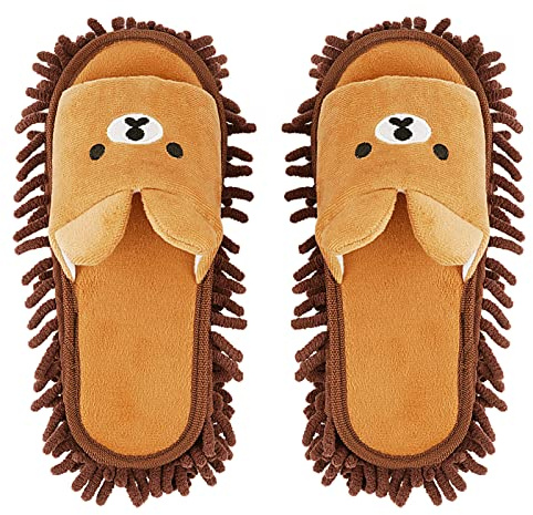 Liitrton 1 Pair Detachable Mop Slippers Shoes Microfiber Chenille Soft Comfortable Dust Dirt Hair Cleaner (Coffee)