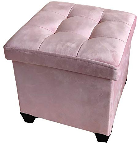 HomeHarmony® Velvet Folding Storage Ottoman Bench Cube Footrest with Legs/Feet Quick and easy to Assemble (Coral Reef, Medium)