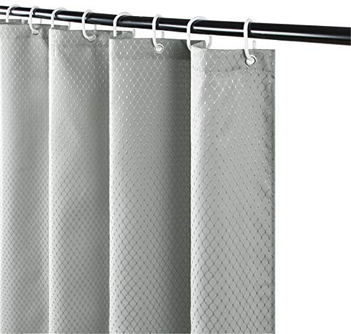 Furlinic Tenda Doccia AntiMuffa Tessuto Polyestere Impermeabile Pesante Alta Tende Doccia Lavabile Grigio 180x210cm con 12 Anelli Plastica Tenda Vasca da Bagno Modello Waffle