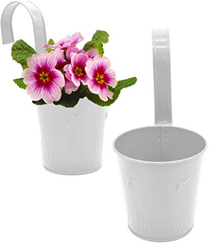 Möbelbörse Blumentopf Balkontopf Hängetopf Balkon Zaun Blumen Übertopf Kräuter Pflanztopf Topf zum aufhängen Zink Bunt Metall (Weiß)