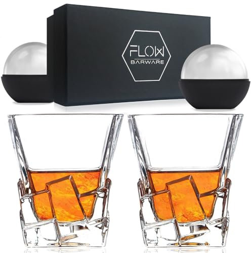 FLOW Barware Iceberg Whiskygläser 2er-Set, Whiskyglas-Geschenkset mit Ice Rock Design Whiskygläsern für Scotch, Bourbon Gin & Tonic