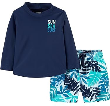 Simple Joys by Carter's Maillot de bain, haut de natation et short de bain Bébé Garçon, Blanc Bleu Marine Tropical, 12 mois