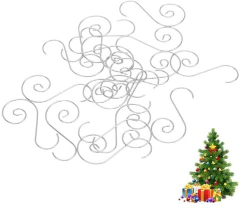 Ymiko 60pcs Weihnachtsverzierungshaken Weihnachtsbaum S-Haken Verzierungsaufhänger Aufhängehaken für Weihnachtsbaum Weihnachtskugeln Partydekorationen(Silber)
