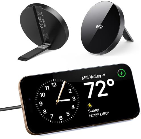 ESR for Magsafe Charger, Wireless Charger Kickstand, Charging Pad for iPhone 16/15/14/13/12 Series and AirPods 4/3/Pro/Pro 2, Strong Magnetic Charger Pad with 5 ft Removable Cable, Black