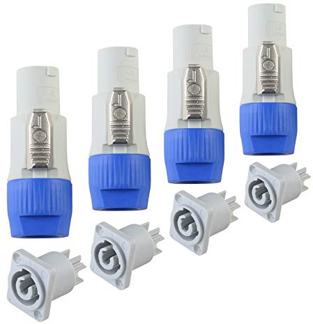 (4 Pack) PowerCon 3 Pin Male and Female Head Connectors for Power or Signal Plugs or Output Sockets for Stage Lighting and Speakers