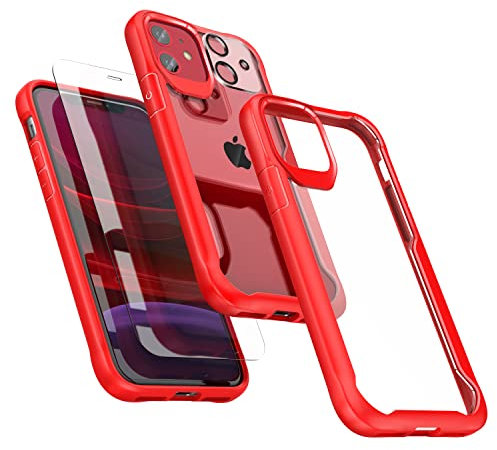 ORETECH Coque Compatible avec iPhone 11 avec 2 Verre Trempé Protection écran et 1 Caméra Arrière Protecteur,Antichoc Mince Anti Rayures Dur Hard PC TPU Silicone Cadre Housse iPhone 11 Etui 6.1 Rouge