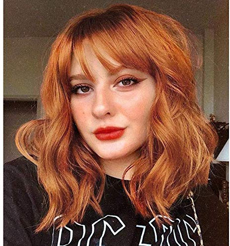 YEESHEDO Short Curly Orange Ingwer Bob Perücken für Frauen Synthetische Perücken mit Pony Natürliche Schlagzeile Hitzebeständige Cosplay Damen Perücke