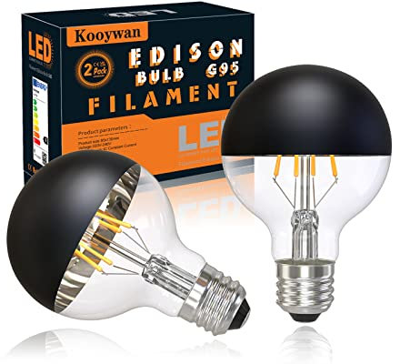 KOOYWAN LED Kopspiegel bol lamp zwart 6W 2700K E27 dimbaar Warme licht G95 2st