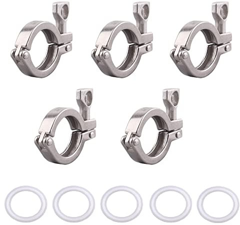 GOVALVE Sanitary Stainless Steel Tri-Clamp - Heavy Duty Sanitary Clamp with Wing Nut for Ferrule TC (50.5mm) with Silicone Gaskets Pack of 5