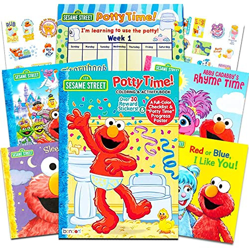 Sesame Street Elmo Potty Training Book Set For Toddlers -- Bundle with Progress Chart, Poster, Reward Stickers and Bonus Sesame Street ABC Book