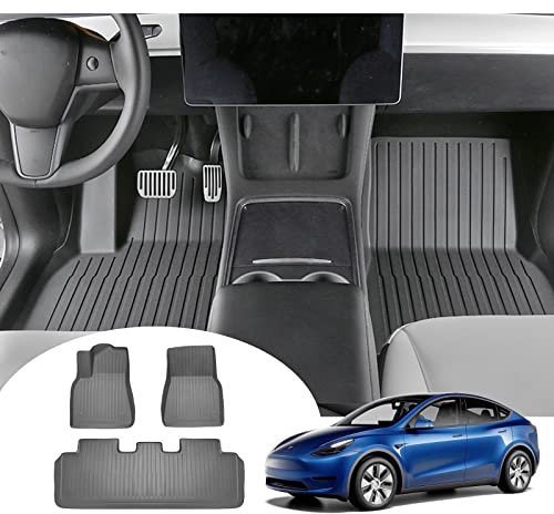 GAFAT Tesla Model Y 2024-2023 2021 Fussmatten, Tesla OEM-Original Model Y Fußmatten Gummimatten, TPE All-Weather 3D-Scannen Hoher Rand 5-7 cm, Tesla Model Y Zubehör [5 Sitzer]