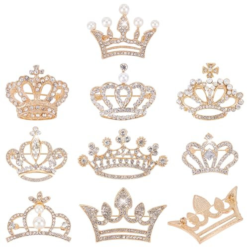 CHGCRAFT 9 Stück 9 Stile Kronen Broschen Strass Kronen Broschen Krone Legierung Anstecknadeln Für Hemden Kleider Braut Anzug Hochzeit Party Länge 0.94Inch to 1.41Inch Licht Gold