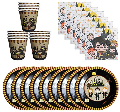 BlinBlin Magical Theme Party Tableware for Hary Pot Birthday - Dinnerware Plates, Cups, Napkins for 18 Guests