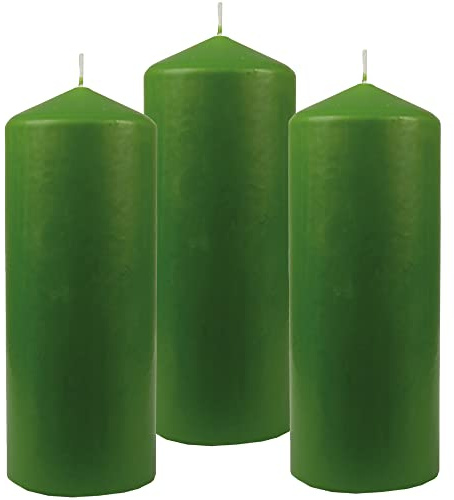 HS Candle Stumpenkerzen Wachskerzen Ø8cm x 20cm (3er Pack) Hellgrün - Lange Brenndauer, Hergestellt in EU, Kerzen Blockkerzen - Wachs Stumpen