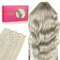 WENNALIFE Nahtlose Clip In Extensions Echthaar, 35cm 9pcs 130g Aschblond Highlights Platinblond Echthaar Extensions Clip Remy Natürliche Seamless PU Clip in Extensions Haarverlängerung Echthaar