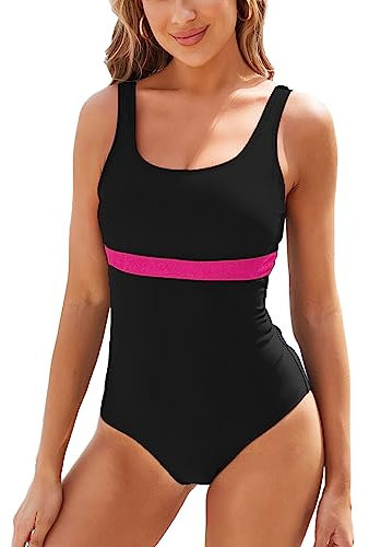 TcIFE Costume da Bagno Intero Donna con Scollo a U Allenamento Sportivo Costumi da Bagno con Coppe Imbottiti Push-up Costume Contenitivo Pancia Curvy Beachwear Monokini Swimwear