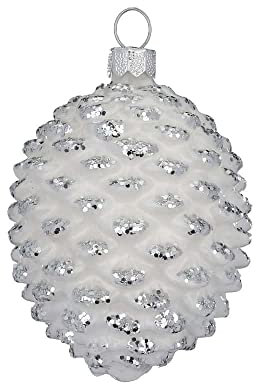 Christbaumschmuck Weihnachtskugel Zapfen 8cm | Weihnachtsbaumanhänger Glas Tannenzapfen Form (8cm Just White weiß)