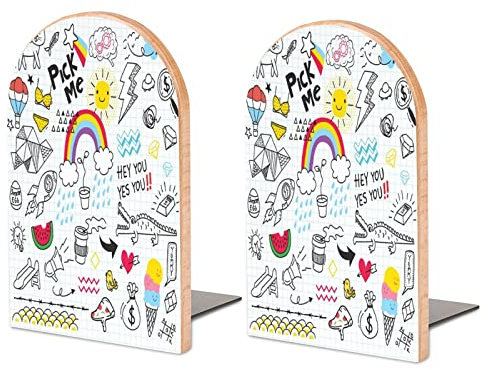 Serre-Livres Arc-en-Ciel Serre-Livres universels de qualité supérieure pour étagères, Serre-Livres antidérapants, Serre-Livres en Bois Robuste, Bouchon de Livre pour Livres/Films/CD/Jeux vidéo