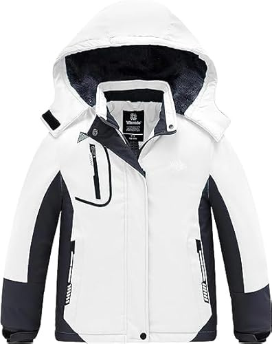 Wantdo Fille Veste de Ski Imperméable Veste de Neige Chaude Manteau d'hiver Coupe-Vent Veste Isolante en Polaire Veste de Snowboard Montagne Beige 140-146