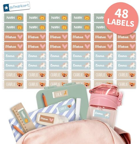 gutmarkiert – Namensaufkleber für Kinder für Kleidung, Stifte und Mehr – Personalisierbare Namensetiketten mit Namen & Symbol – wasserfest – Schule & Kindergarten – 48 Stück 41x16mm – Earth