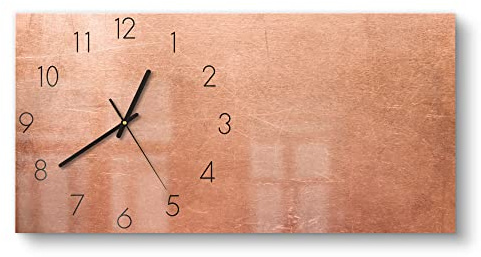 DEQORI Glasuhr | vertikal 60x30 cm | Motiv Kupferplatte mit Kratzern | große XXL Design Uhr aus Glas | leise Wanduhr für Wohnzimmer & Küche | moderne Hingucker Uhr für die Wand