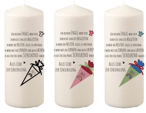 Geschenk zur Einschulung Kerze zum Schulstart Schulbeginn 2024 für Junge und Mädchen mit Spruch als Deko, Tischdeko, Glückwünsche 15/6 cm (Schwarz)