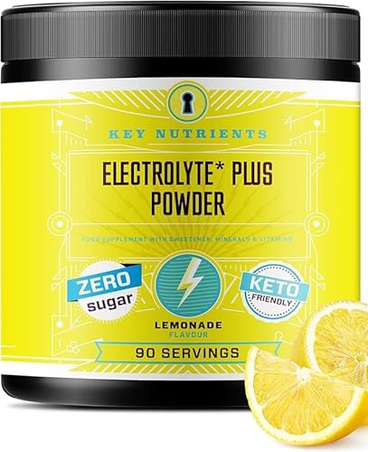 KEY NUTRIENTS Multivitamin Electrolytes Powder No Sugar - Refreshing Pink Lemonade Electrolyte - Sodium & Energy Supplement - Hydration Powder - No Calories - 4 g x 90 Servings (360 Grams)
