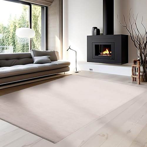 Carpettex Teppich Wohnzimmer Anti-Rutsch Teppich Waschbar in Waschmaschine 120 x 170 cm Beige - Moderner Flauschiger Kurzflor Teppich Extra Weich Schlafzimmer Küche Flur Esszimmer Kinderzimmer