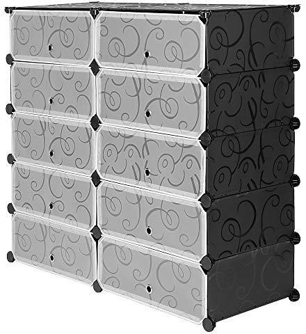 HUOLE Armario de Almacenaje de Ropa, Estantería por Módulos, Estructuras de Cubo con Puerta + Estantería por Módulos, Organizador de Zapatos, Zapatero (5 Pisos y 10 Puertas)