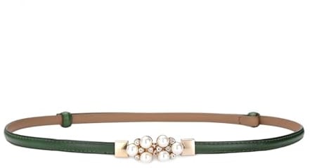 LumiSyne Mujer Cinturón De Cuero Fino Color Sólido Decoración Con Perlas Hebilla De Enclavamiento Metálica Ajustable Cinturón Delgado Cinturón De Cintura Para Vestidos Jeans Pantalones Suéter Abrigo