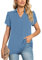 POPYOUNG Damen-Oberteil, Chiffonbluse, Business-Tunika, Blütenblatt, kurzärmelig, Bürohemden für die Arbeit, blau, 3XL