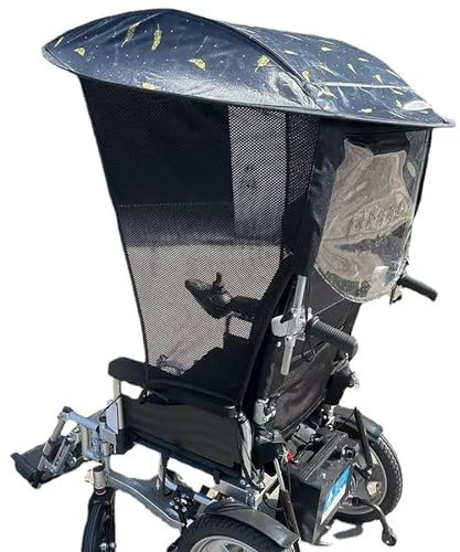 Elektrischer Rollstuhl-Regenschirm, Markise, verstellbarer Rollstuhl-Regenschirm, Sonnenschutz, Regenschutz, seitliche Gaze, atmungsaktiv, U-V-beständiger Schutz, Rollstuhl-Überdachung, Schirmständer