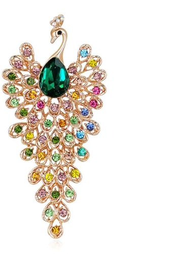 Yudisho Gold Vintage Bunter Kristall Pfau Brosche