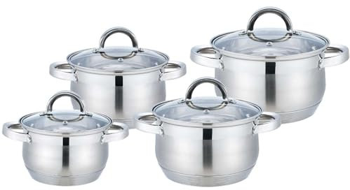 4BIG.fun Kochtopf Set 8-teilig Edelstahl Kochtöpfe mit Glasdeckel Suppentopf Topfset Induktion Schmortopf Bratentopf Topf