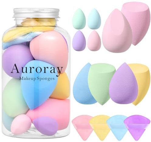 14 Pcs Makeup Sponge Set,Beauty Sponges Blender with 4 Pcs Powder Puff and 4 Pcs Mini Make up Sponges Birthday Gift,Mother's Day Gift for Women Liquid,Foundation,Powder,Concealer,Cream(Colorful)
