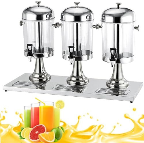 Dispenser per bevande commerciali, dispenser per tè e bevande in acciaio inossidabile da 24 litri, con contenitore per il ghiaccio, per feste, colazione a buffet, bar, hotel silver