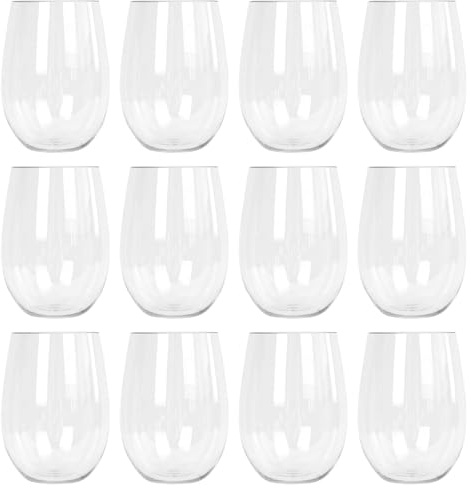 Argon Tableware 12x 480ml Plastique Réutilisable Verres à Vin sans Pied - Adultes Grand Clair Cocktail Fête Pique-Nique Camping Buvant Gobelets Tasses Ensemble