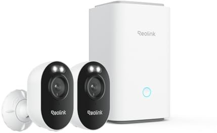 Reolink 2K Überwachungskamera Set Aussen mit Home Hub, Farbnachtsicht, 2,4/5GHz Dualband WLAN, Intelligente Erkennung, Zentrale Verwaltung & Speicherung, Ohne ABO-Gebühren, Lumus Plug-in 2-Kamera-Set