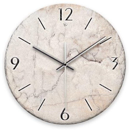 Kreative Feder Wanduhr „Stein-Optik weiß“ aus Stein (Keramik) in Schiefer-Optik; Durchmesser 30cm; mit leisem Uhrwerk (Stein-Optik weiß, leises Quarzuhrwerk)