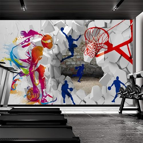 Lcythiazole Custom Sizes Peel and Stick Wallpaper Mural,3D Wallpaper murals,Large Wall Mural,Bright Colors,Basketball Room Gym and Boys Bedroom Living Room