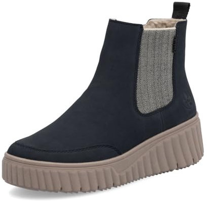 Rieker Damen Chelsea Boots N2553, Frauen Stiefeletten, lose Einlage,Winterstiefeletten,Winterschuhe,gefüttert,Stiefel,Bootee,blau (14),39 EU / 6 UK