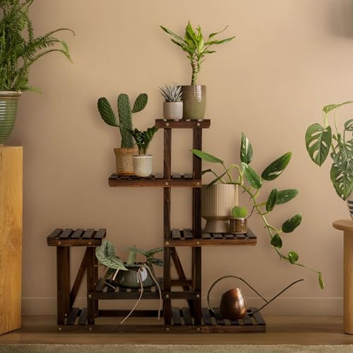 ML-Design Blumenregal aus Holz, 95x27,5x96,5 cm, Pflanzenregal 6 Ebenen, Blumentreppe 6 Etagen, Pflanzentreppe, Pflanzenständer, Gartenregal Draußen, Blumenständer für Balkon Wohzimmer Garten Outdoor